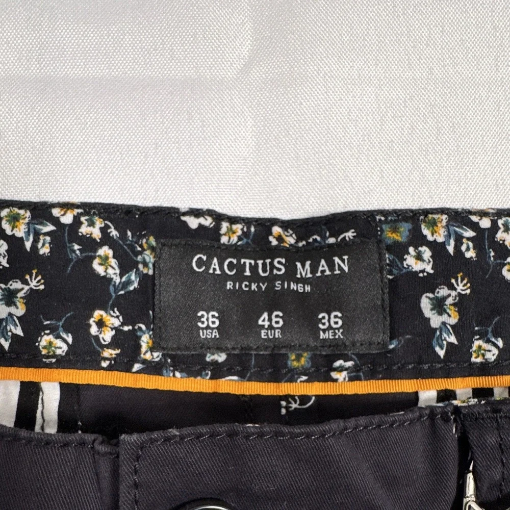 Cactus Man Ricky Singh Navy Palm Tree Print Stretch Chino Shorts Pockets
